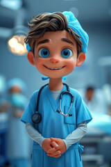 Portrait of Cartoon Doctor Character Full Body extreme closeup. Generative AI