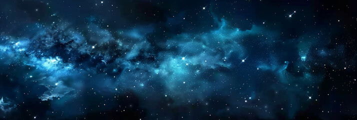Fototapeta premium Blue starry galaxy with nebulae and bright stars, showcasing a stunning cosmic landscape filled with vibrant colors and twinkling lights, perfect for space-themed designs and projects. 