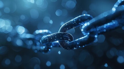 A glowing blue chain link. The chain link is made of tiny particles of light.