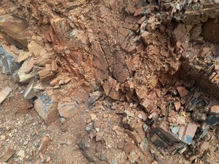 Complex rock layers, industrial rock cutting.