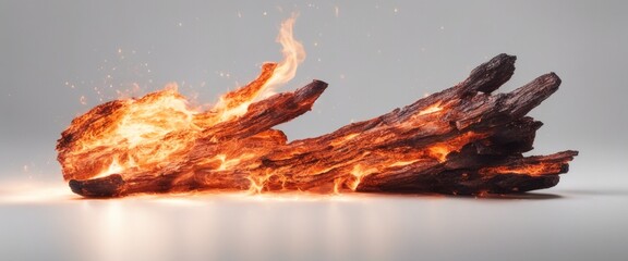 Close-up of a burning log with bright flames, creating a warm and dynamic visual effect, perfect for elements of fire and heat in designs. - Powered by Adobe