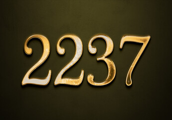 Old gold effect of 2237 number with 3D glossy style Mockup.