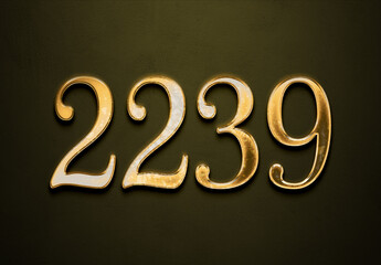 Old gold effect of 2239 number with 3D glossy style Mockup.