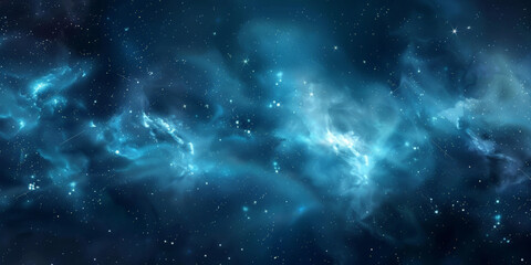 Fototapeta premium Blue starry galaxy with nebulae and bright stars, showcasing a stunning cosmic landscape filled with vibrant colors and twinkling lights, perfect for space-themed designs and projects. 