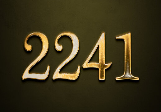 Old gold effect of 2241 number with 3D glossy style Mockup.