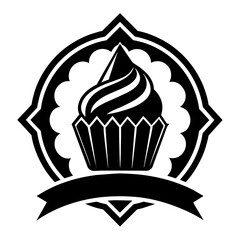 Vector silhouette of cupcakes bakery logo design template 