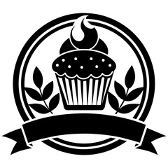 Vector silhouette of cupcakes bakery logo design template 