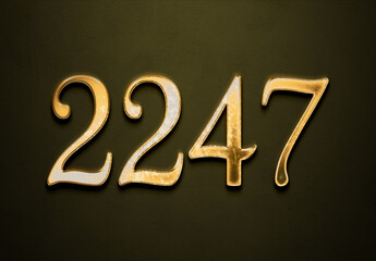 Old gold effect of 2247 number with 3D glossy style Mockup.