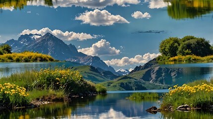 lake and mountains