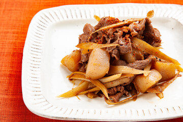 牛肉と牛蒡,蒟蒻の七味煮
