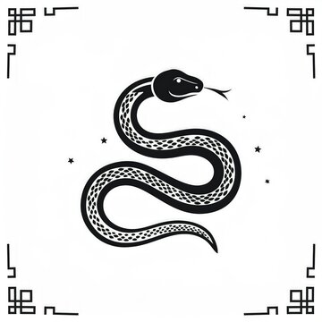 snake icon or snake logo. logo iconic snake chinese, circel logo snake, red snake logo. black color and white background. shio snake, snake chinese new years, snake tatto design, snake art. 
