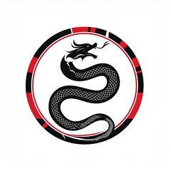 Obraz premium snake icon or snake logo. logo iconic snake chinese, circel logo snake, red snake logo. black color and white background. shio snake, snake chinese new years, snake tatto design, snake art. 