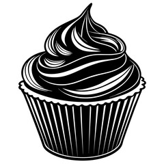 Black and white cupcake silhouette vector illustration 