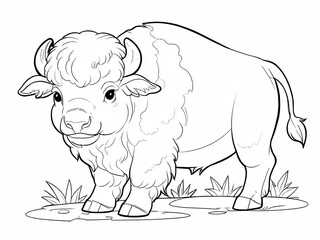 A buffalo in nature outline for coloring book Generative AI