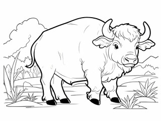 A buffalo in nature outline for coloring book Generative AI