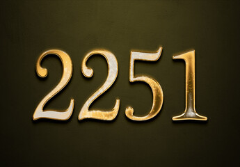 Old gold effect of 2251 number with 3D glossy style Mockup.