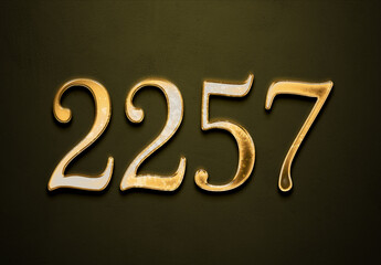 Old gold effect of 2257 number with 3D glossy style Mockup.