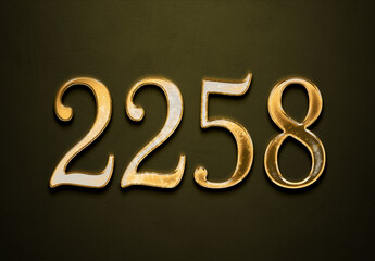 Old gold effect of 2258 number with 3D glossy style Mockup.