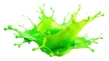 Neon Green Splash – Eye-Catching Highlight: A neon green liquid splash that stands out as an eye-catching highlight, isolated on a white background.
