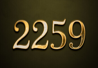 Old gold effect of 2259 number with 3D glossy style Mockup.