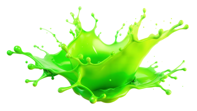 Neon Green Splash – Eye-Catching Highlight: A neon green liquid splash that stands out as an eye-catching highlight, isolated on a white background.
