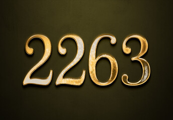 Old gold effect of 2263 number with 3D glossy style Mockup.