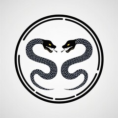 Fototapeta premium symbol snake. tow snake design. chinese style snake. chinese icon circle Snake 2 head. white color and black background. snake tatto, snake art, logo snake. icon snake. yin yang snake. shio snake
