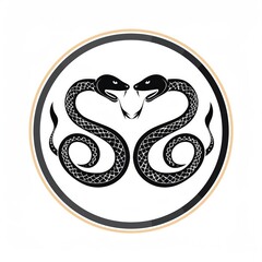 symbol snake. tow snake design. chinese style snake. chinese icon circle Snake 2 head. white color and black background. snake tatto, snake art, logo snake. icon snake. yin yang snake. shio snake