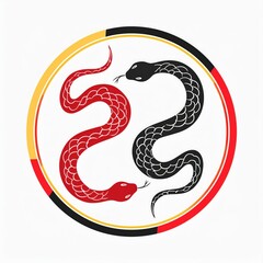 Fototapeta premium symbol snake. tow snake design. chinese style snake. chinese icon circle Snake 2 head. white color and black background. snake tatto, snake art, logo snake. icon snake. yin yang snake. shio snake