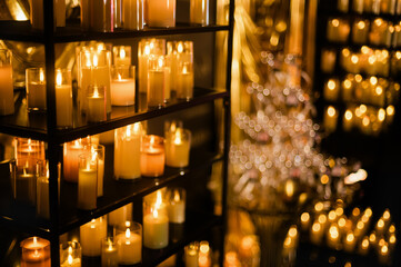 Holiday Background with Burning Golden Candles