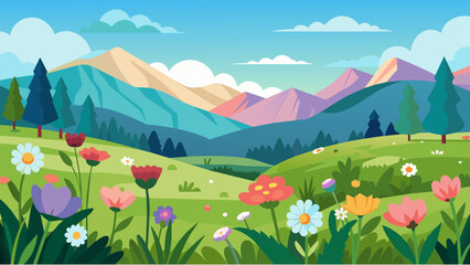 An idyllic meadow of wildflowers where you can fully disconnect and immerse yourself in the beauty of nature without distractions.. Vector illustration