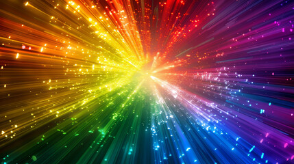 A colorful explosion of light with a rainbow in the center