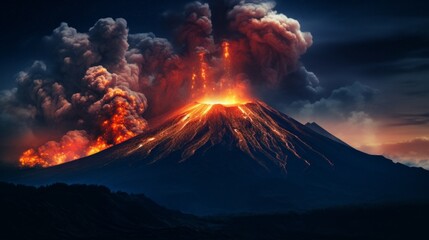 Fototapeta premium A volcano in the nigh, AI Generative