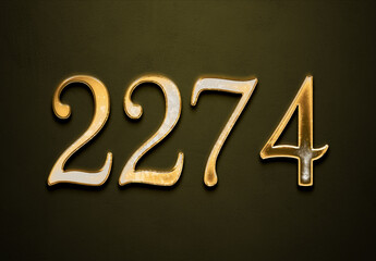 Old gold effect of 2274 number with 3D glossy style Mockup.