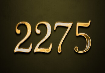 Old gold effect of 2275 number with 3D glossy style Mockup.