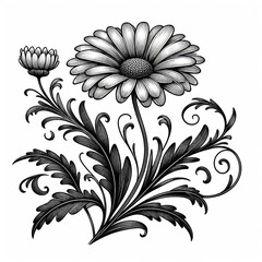 A photo of beautiful flower outline for coloring book Generative AI