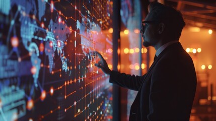 A logistics manager explaining the benefits of AI in supply chain management, using a 3D model of logistics networks on a projector. , natural light, soft shadows, with copy space