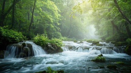 river and waterfall forest background concept