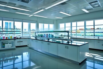 Contemporary laboratory room with advanced equipment and sleek design.