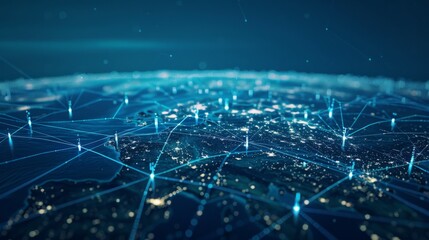 Obraz premium European telecommunication and data transfer networks with global internet connectivity for communication technology. Includes internet of thing, finance, business, blockchain, and security.