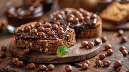 Bread with chocolate spread and filbert nuts