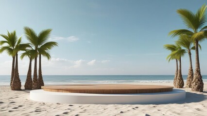 Fototapeta premium podium empty with tree on the beach