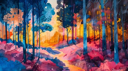 Fototapeta premium Vibrant Forest Landscape with Bold Brushstrokes Capturing the Tension of Nature s Preservation