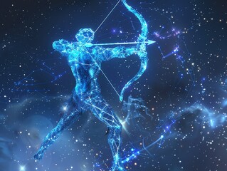 Sagittarius zodiac sign, archer, cosmic 3D render