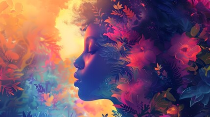 Obraz premium Empowered Floral Visage A Vibrant Representation of Encouragement and Positivity