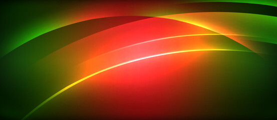 Neon glowing circle rays, light round lines in the dark, planet style neon wave lines. Energetic electric concept design for wallpaper, banner, background