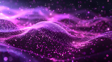 Digital purple particles wave and light abstract background with shining dots stars