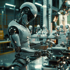 Fototapeta premium Slate Gray Autonomous Manufacturing Robot: Industrial Automation Excellence