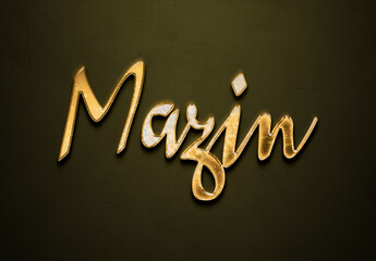 Old gold text effect of Arabic name Mazin with 3D glossy style Mockup.