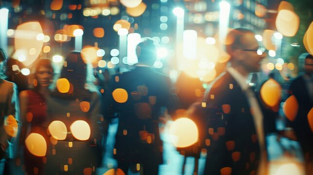 Blurred shot of business people at party in office center